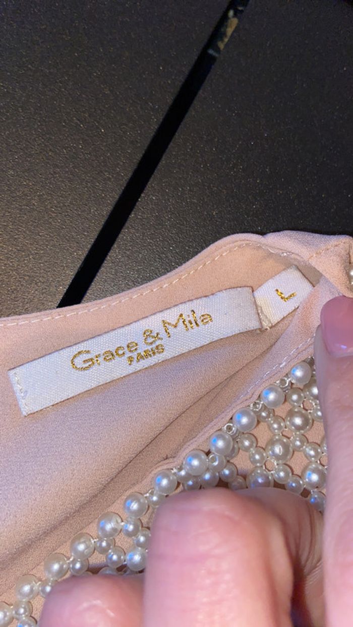 Blouse rose poudre perles - photo numéro 2