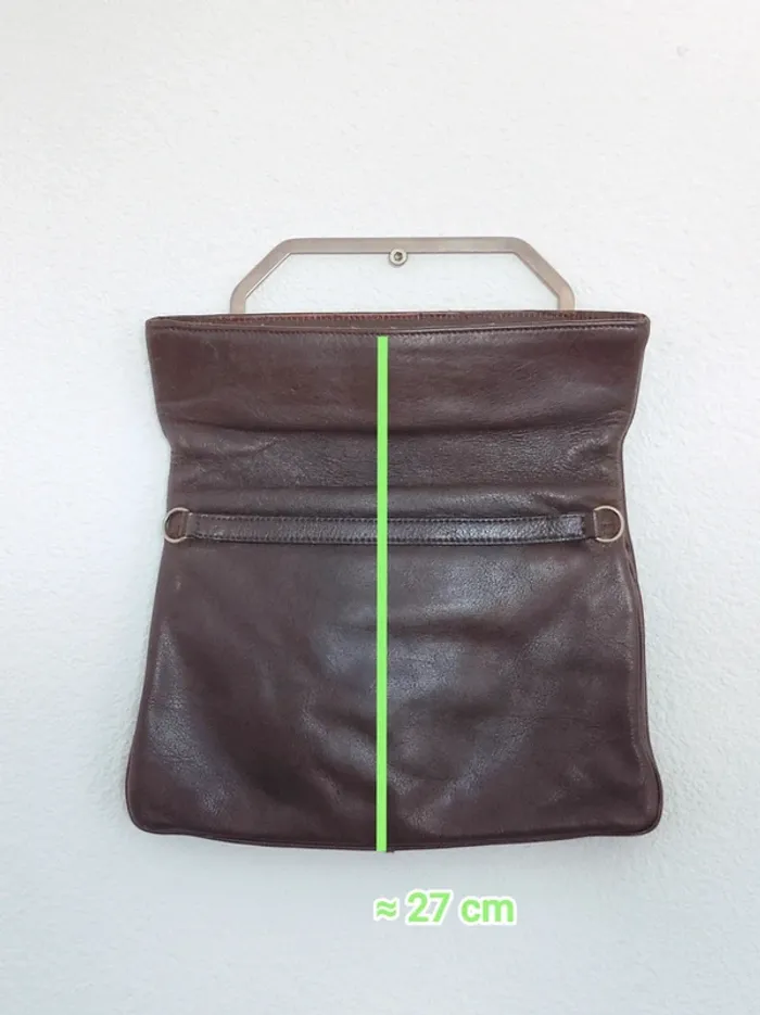 Pochette bandoulière détachable cuir marron anse argent 70-80 vintage - 27×24cm - photo numéro 8