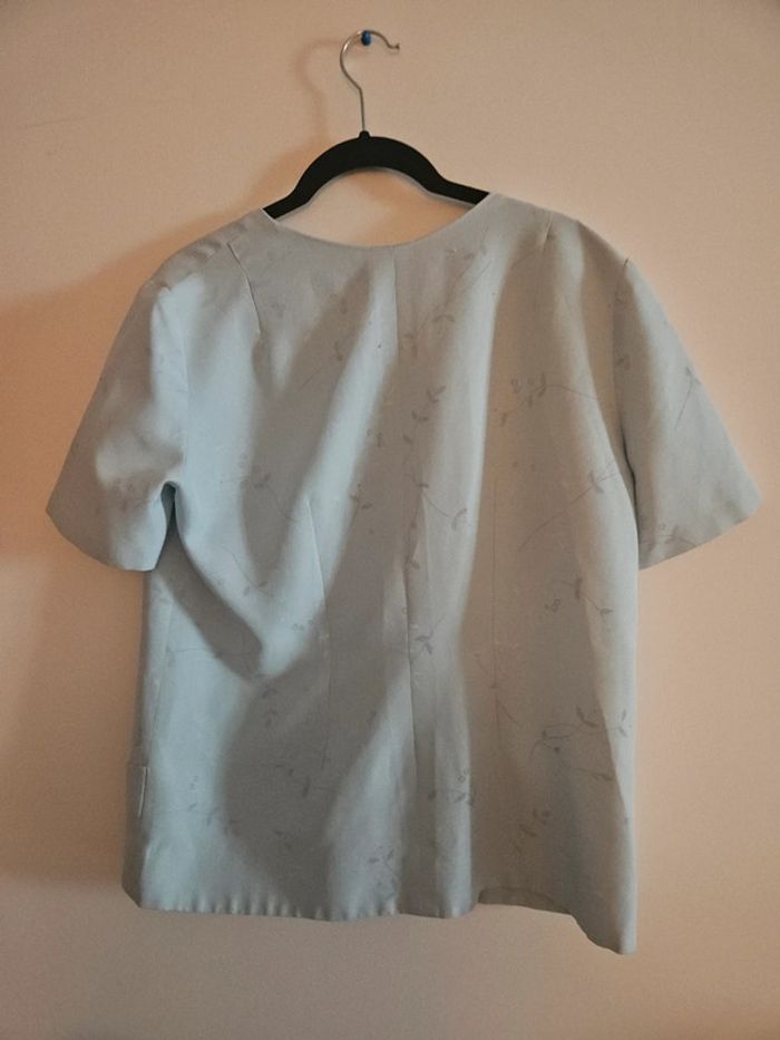 Blouse / Chemisier léger cousu main, motif floral, bleu, taille M - photo numéro 8