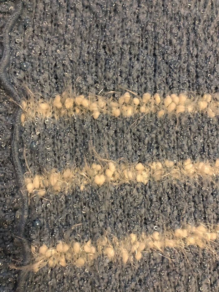 MM1- Pull 30% laine ciel et blanc fantaisie vintage TM/L (38-40) - photo numéro 8