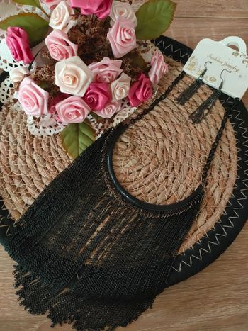 🌿Parure noir à franges🌿