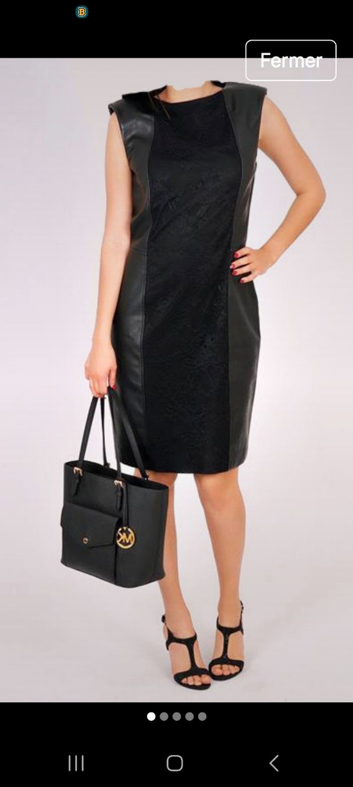 Robe en simili cuir et dentelle Mango