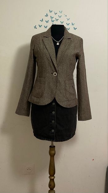 H&M – Blazer femme – Marron chaud effet tweed – Taille 38 – Style classique