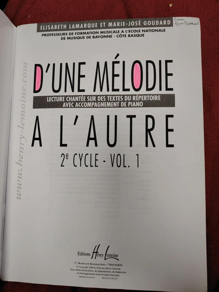 D'une mélodie à l'autre 2eme cycle volume 1 - photo numéro 2