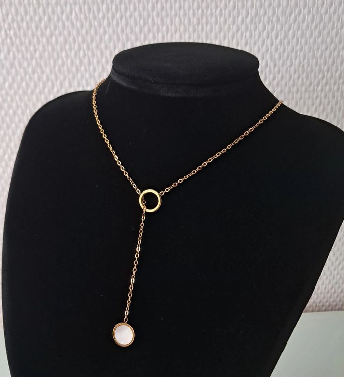 Parure acier inoxydable rond nacré blanc - photo numéro 4