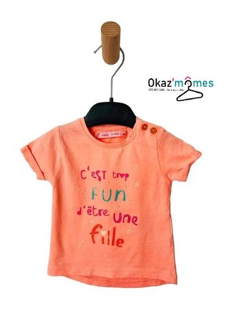 T-shirt orange “c’est trop fun d’être une fille” - Gémo 3 mois