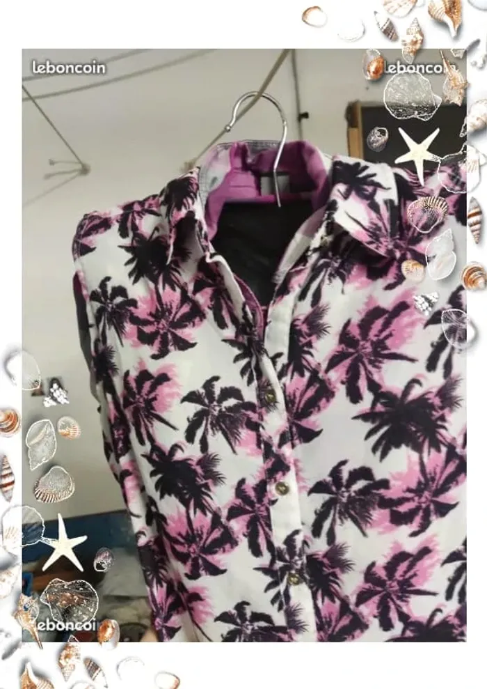 Chemise sans manche avec motif palmier noir rose et blanc taille 16 ans - photo numéro 4