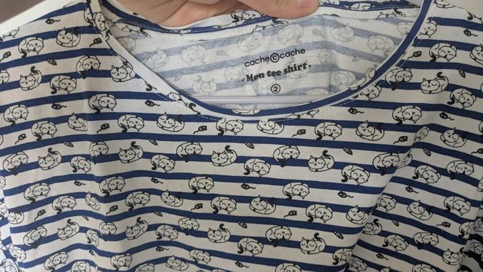 T-shirt blanc marinière motifs chats - photo numéro 3
