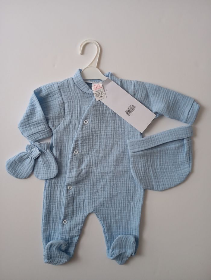 Ensemble bébé naissance Pyjama bleu 100% coton - photo numéro 1