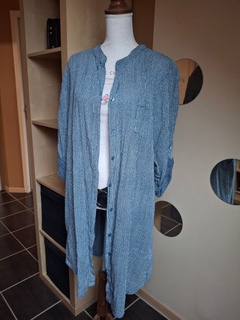Robe chemise bleu grisé rayée 
