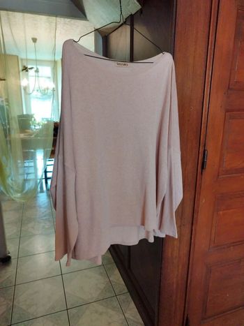 Pull sweat col rond rose pâle L/40 coton vintage