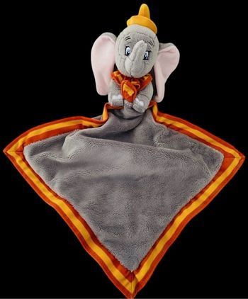 ❤️B4282 Doudou plat Mouchoir DUMBO gris Bordure orange/ jaune DISNEY Nicotoy