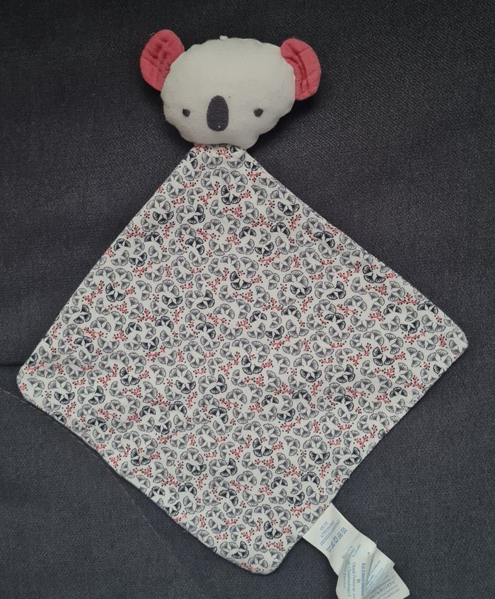 Doudou plat losange koala - rose et  fleuri- Obaibi