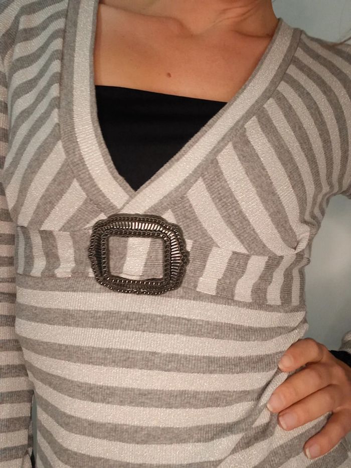 Tunique brillant argenté & grise à rayures taille 36 made in France - photo numéro 5