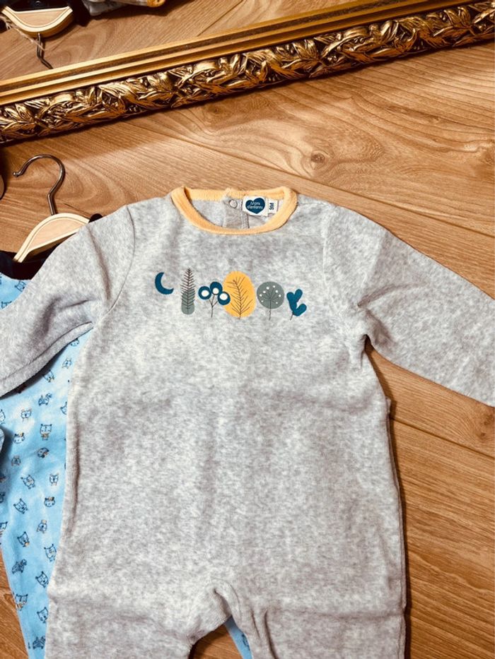 Taille 9 mois lot de 2 pyjamas velours garçon mots d’enfants gris bleu * animaux * 💙 - photo numéro 3