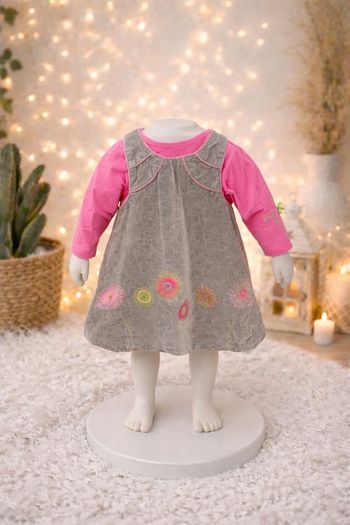 Robe bébé fille Orchestra 6 mois velours brodée fleurs rose + manches longues  • Très mignonne !