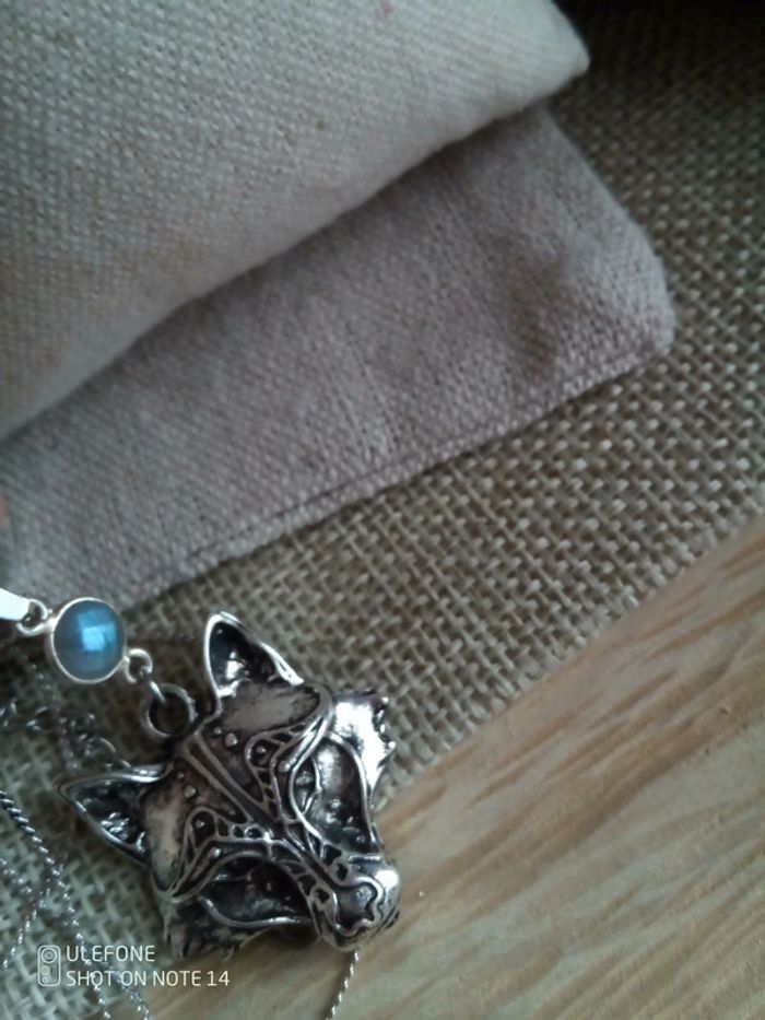 Collier tête de loup et pierre naturelle de labradorite - photo numéro 2