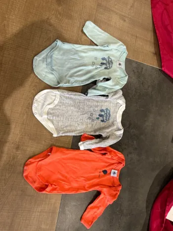 Lot de 3 bodys manches longues bébé garçon, petit bateau 3 mois