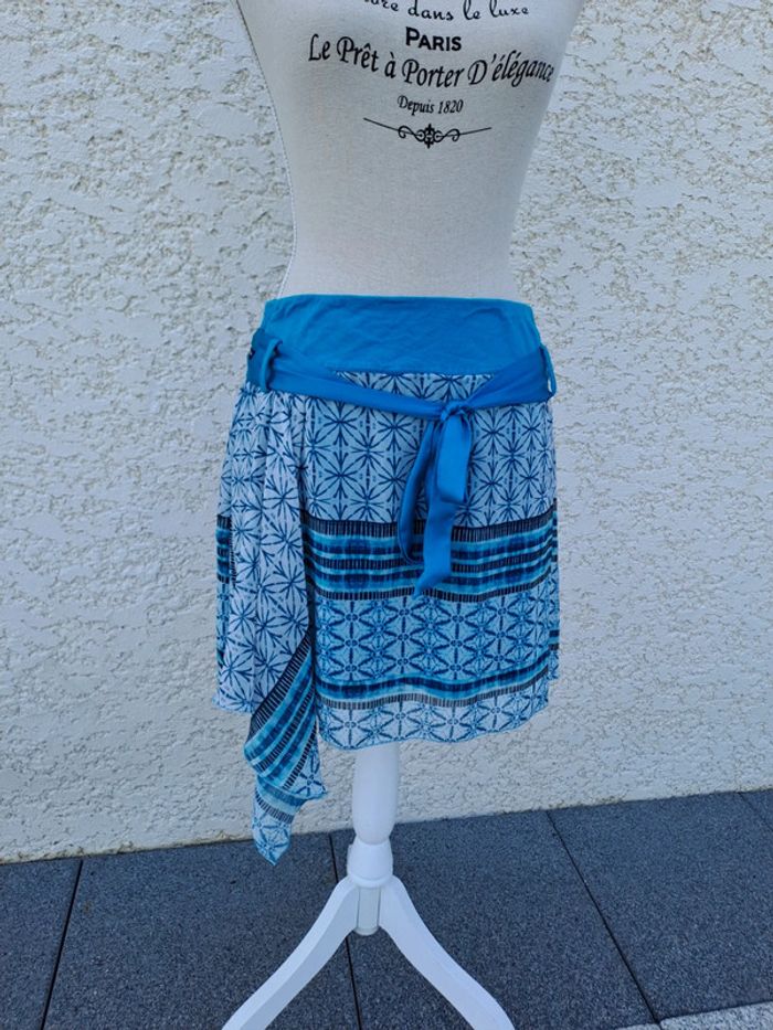 Mini jupe trapèze imprimé turquoise La mode est à vous t.40