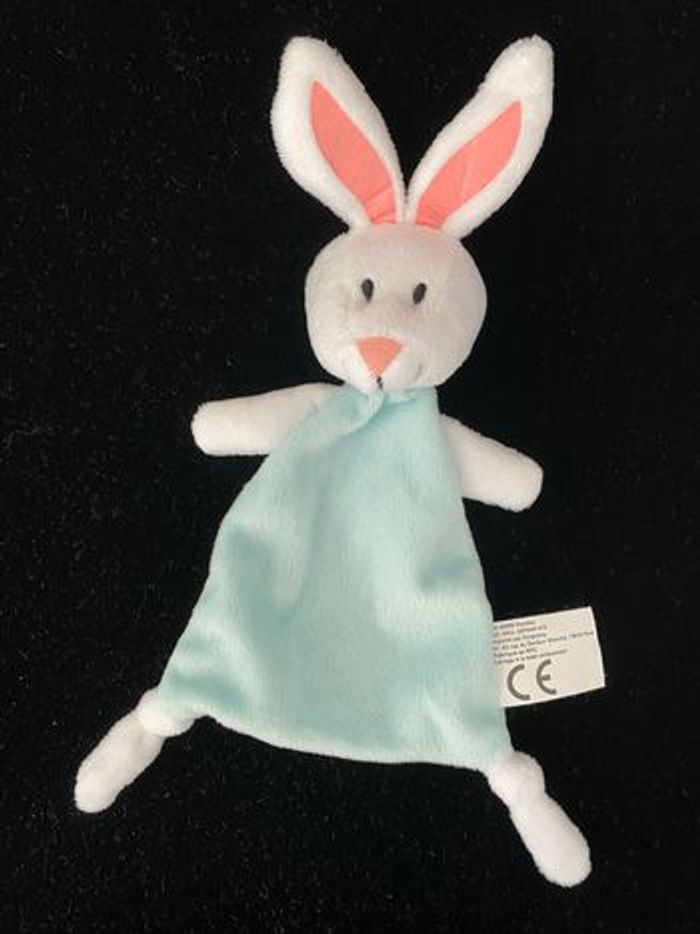 B6184❤️Doudou plat lapin laboratoire giphar bleu blanc
