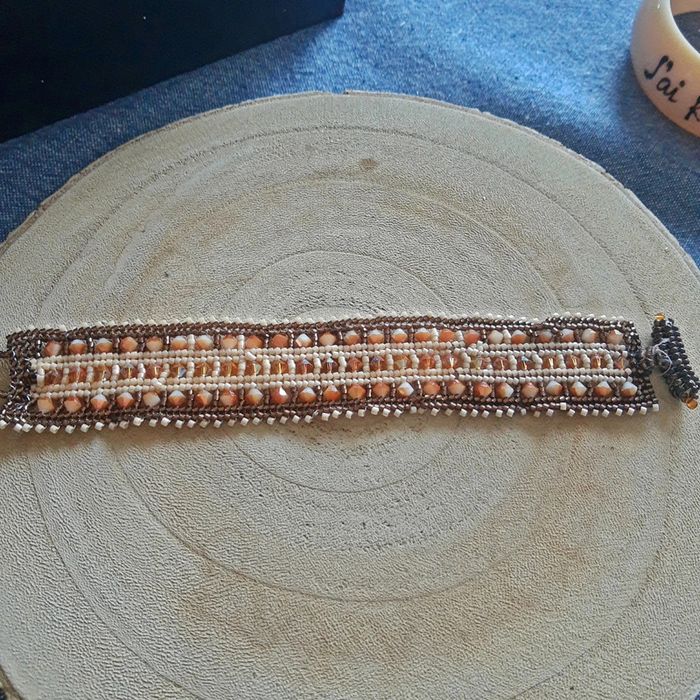 Bracelet manchette tissé perles Création bijoux artisanale - photo numéro 3