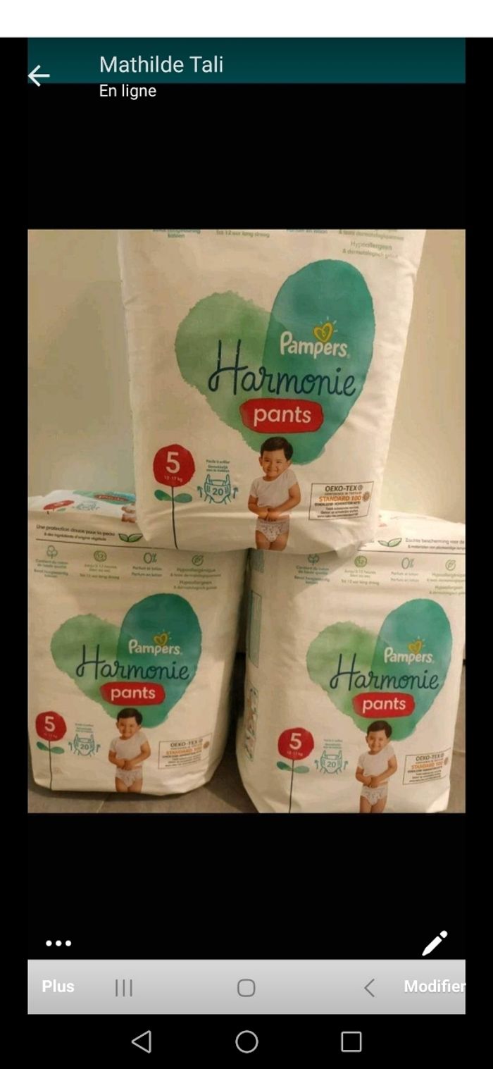Lot 3 paquets de couches pampers harmonie