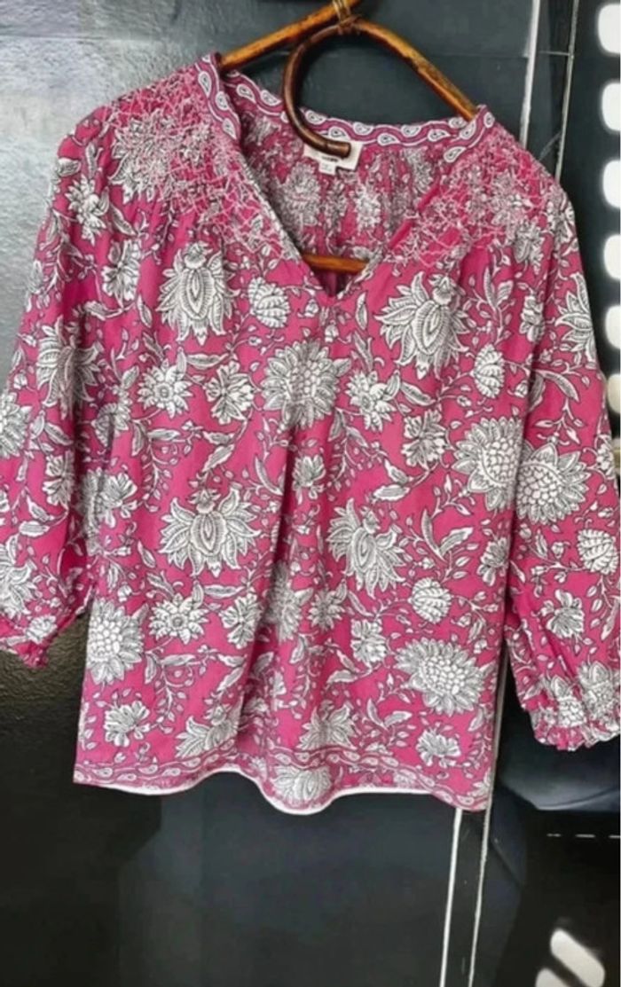 Blouse imprimée en coton bio fushia Libellule - photo numéro 10
