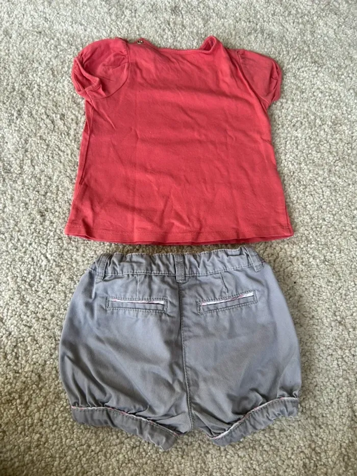 Lot - tenue estivale : short teeshirt à manches courtes bébé fille - 12 mois - photo numéro 4