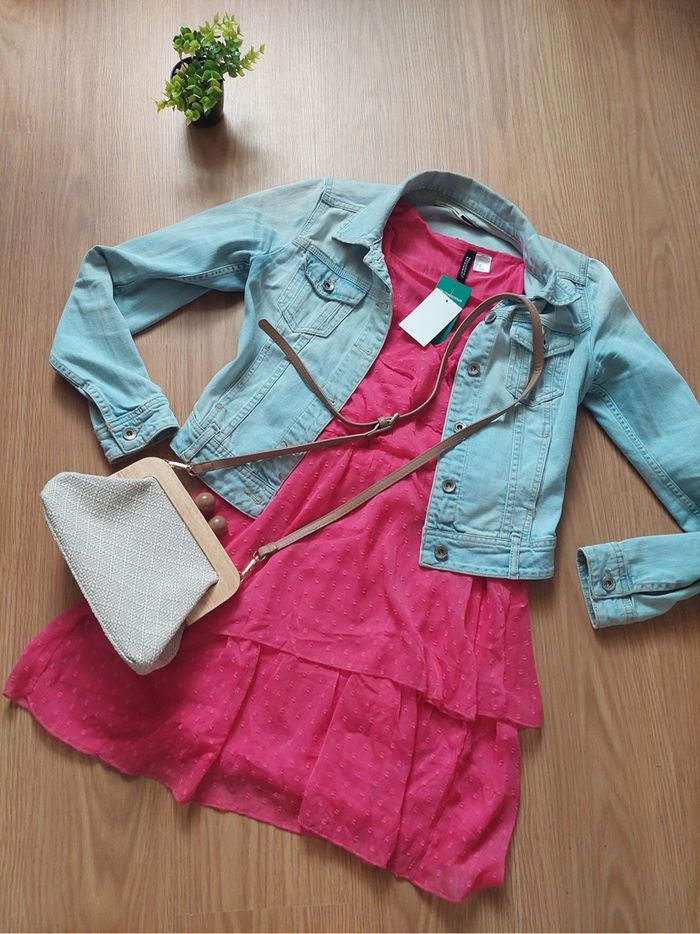 Robe courte en mousseline plumetis rose T.M neuve H&M  🦩 - photo numéro 4