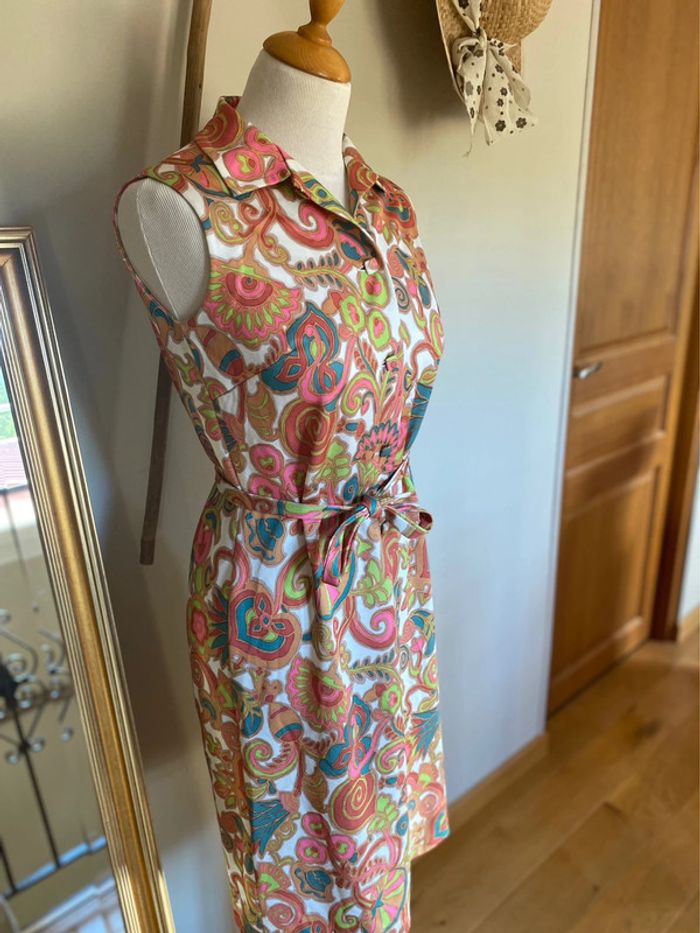 Robe Blanche à Motifs Paisley Marron avec ceinture assortie Vintage Années 70 - photo numéro 2