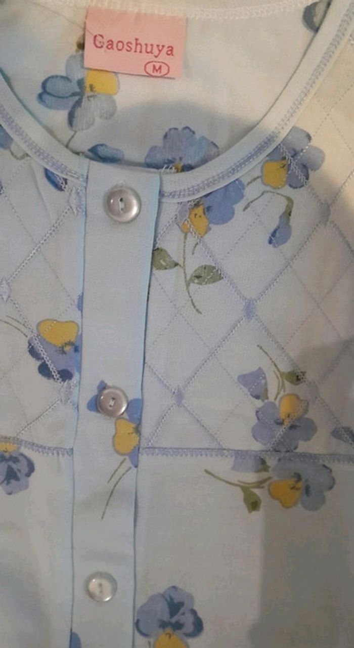 Pyjama femme bleu ciel, imprimé fleurs, taille M - photo numéro 4