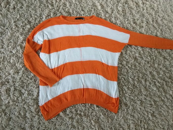 Pull fin orange et blanc T36/38 - photo numéro 3
