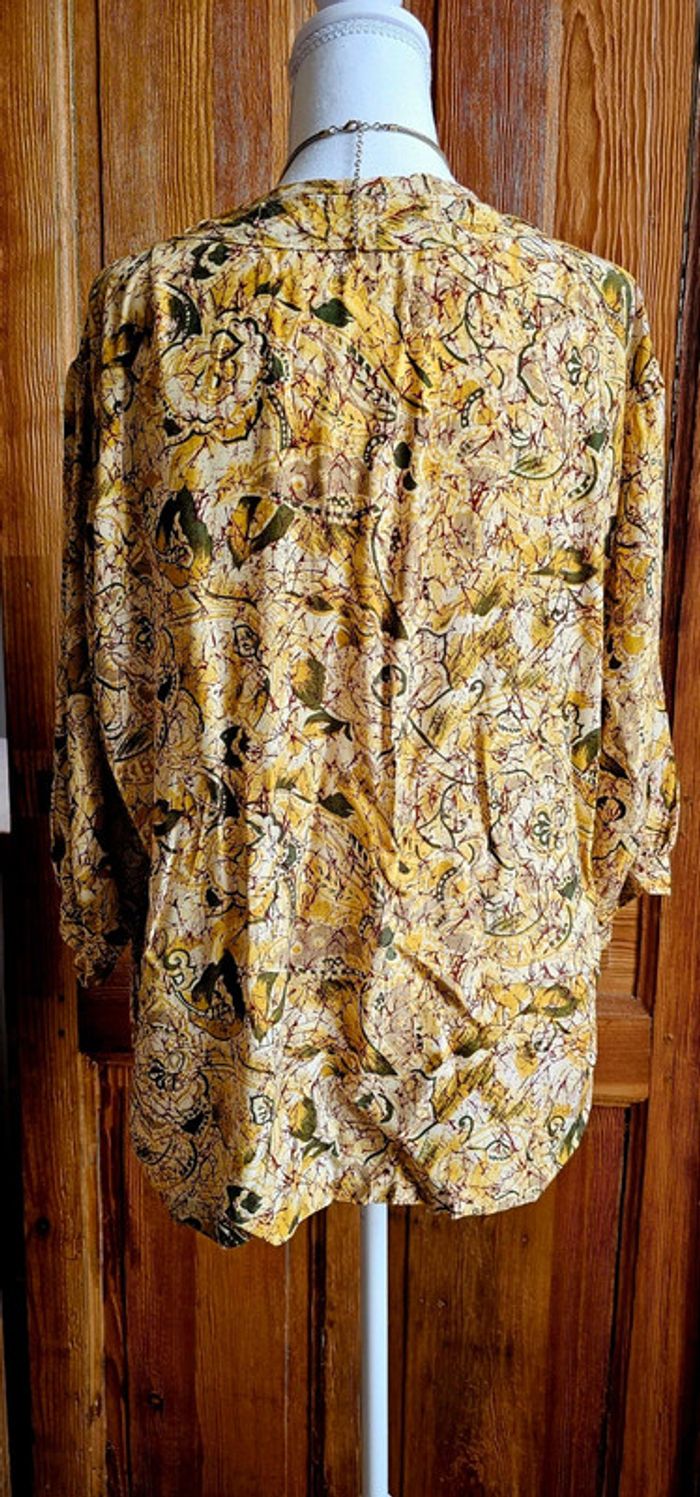Blouse vintage coton boutons dorés jaune et verte - photo numéro 4