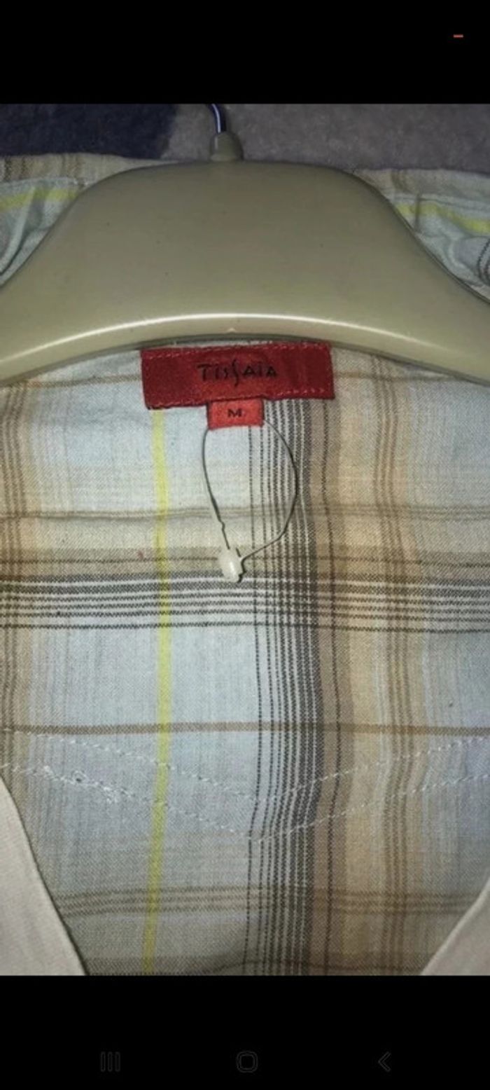 Chemise à carreaux bleu et jaune tissaia taille m - photo numéro 2