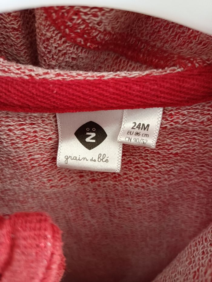 Sweat zippé rouge grain de blé 24mois - photo numéro 3