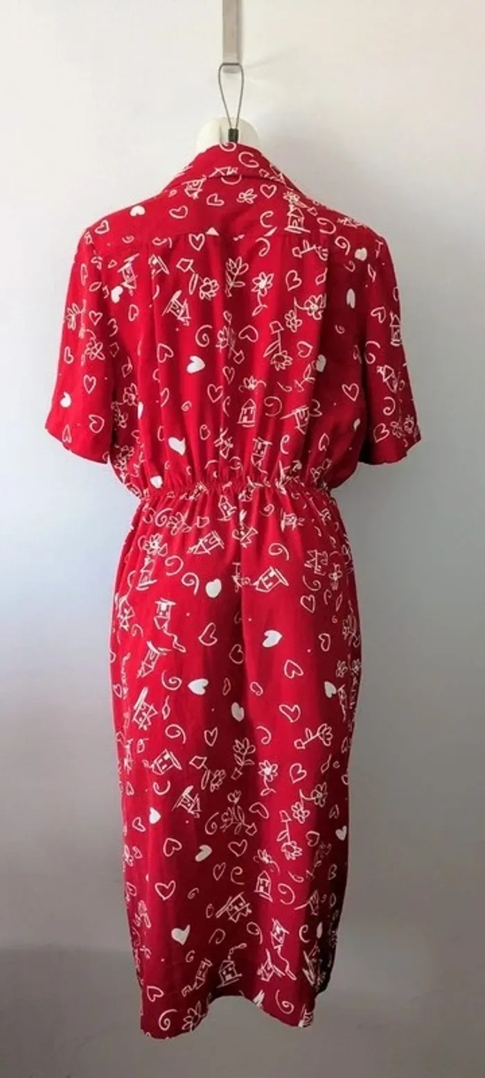 Robe d'été rouge vintage mi-longue - Devernois - taille 40 - photo numéro 2