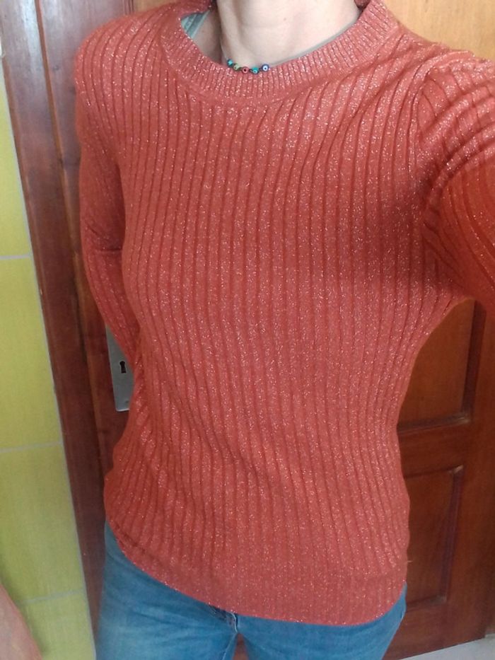 Pull femme orange argenté - photo numéro 2