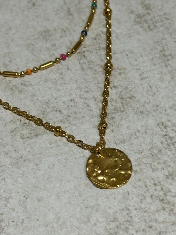 Collier plusieurs rang en acier or et bille en multicolore - photo numéro 6