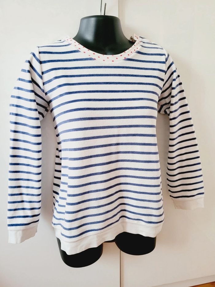 Haut pyjama marinière rayures bleu marine Petit bateau étoiles taille 12 ans 14 ans - photo numéro 3