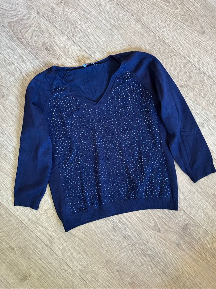 Pull bleu marine avec strass Morgan taille XS TBE - photo numéro 7