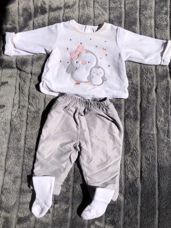 Ensemble chaud bébé fille blanc et gris 3 mois