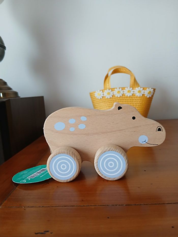 jouets bois massif : Biche-culbuto à empiler + Hippo à faire rouler - photo numéro 3