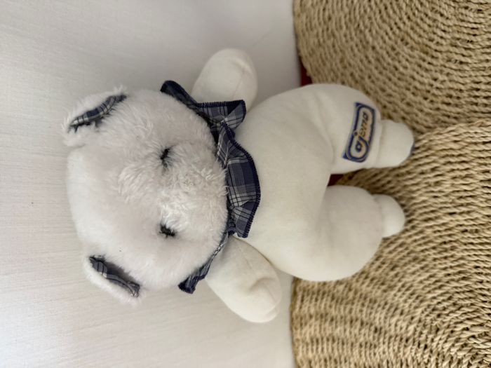 Doudou ours blanc bleu Ajena vintage manque nez - photo numéro 5