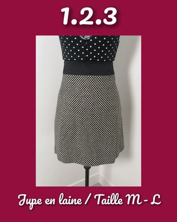Jupe courte hyper tendance / mode laine pois crème noir Taille M/L 1.2.3
