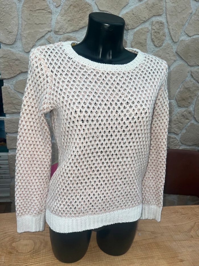 Pull femme rose blanc laine taille M 38 hiver in extenso - photo numéro 4