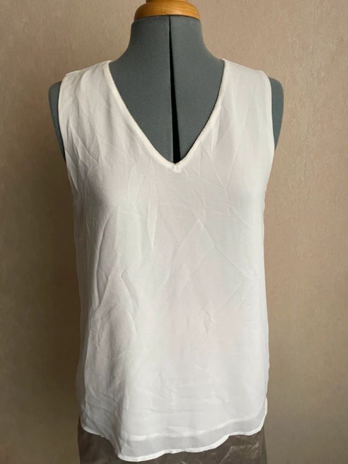 Top fluide sans manches écru détail lurex dore - photo numéro 8