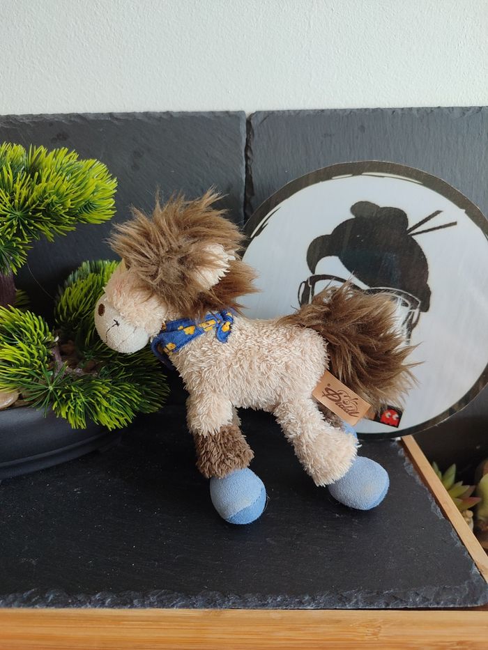 doudou peluche cheval galupy marron beige bleu bandana fleur Diddl depesche 3551 - photo numéro 2