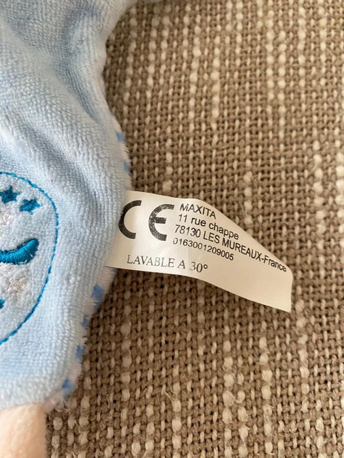 Peluche doudou plat 21cm Maxita poupée garçon bleu Mathis très bon état - photo numéro 4