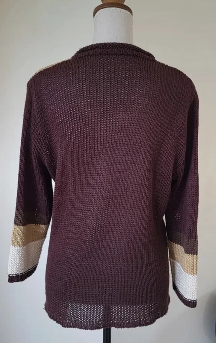Pull à col V marron beige et blanc Christine Laure Taille 4 ou 42 - photo numéro 6