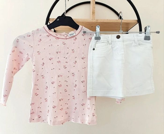 36 mois 3 ans ensemble Tape à l'oeil teeshirt côtelée et jupe